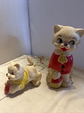 Vintage 1966 Kitty Cat With Basket And Ascot AJC Squeak Toy Works